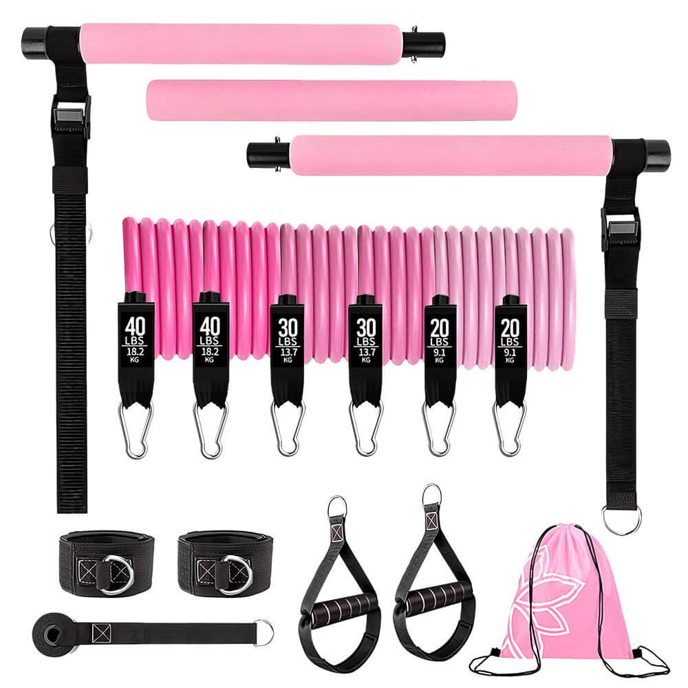 180 lbs Adjustable Resistance Band Pilates Bar Set Home Gym