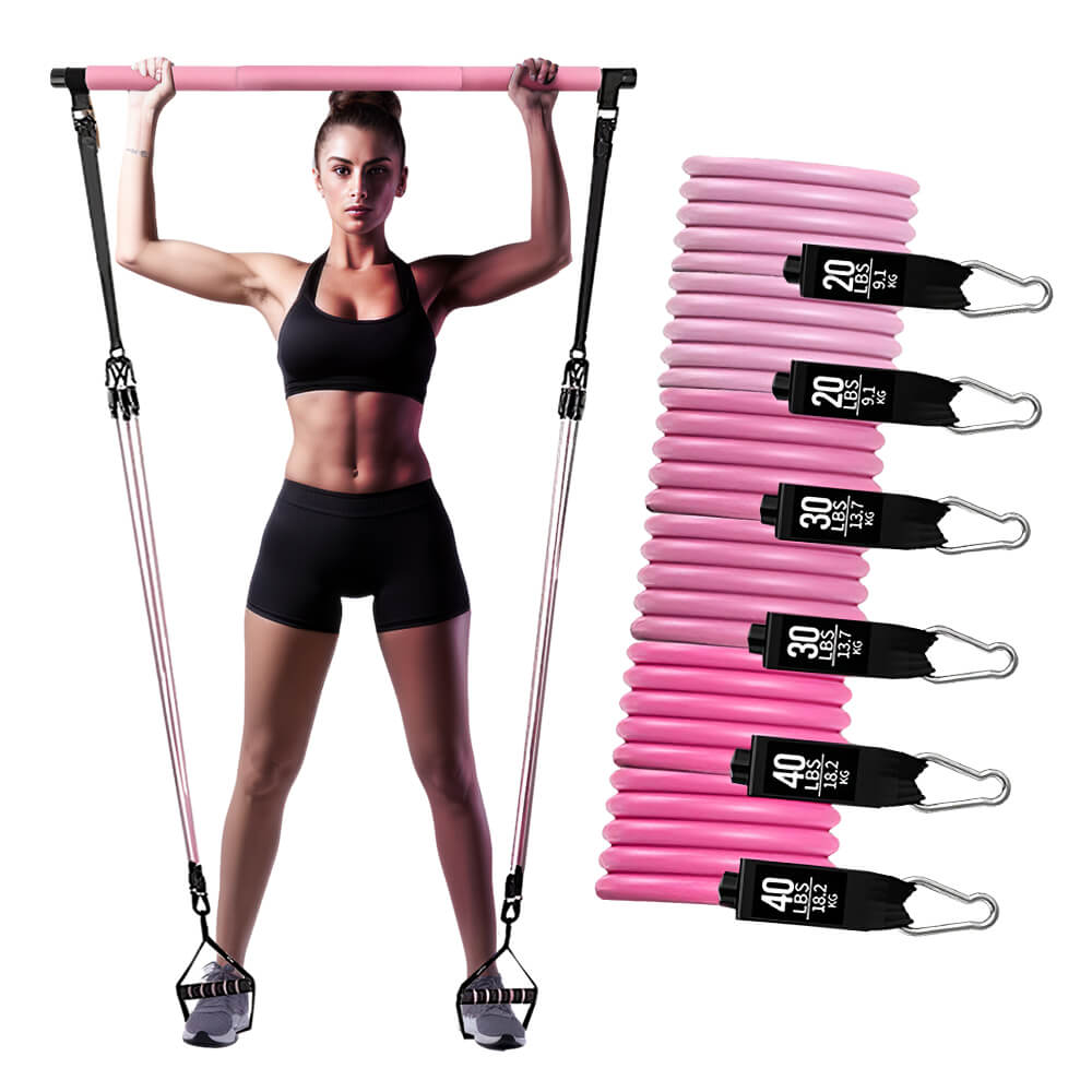 180 lbs Adjustable Resistance Band Pilates Bar Set Home Gym