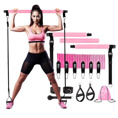 180 lbs Adjustable Resistance Band Pilates Bar Set Home Gym