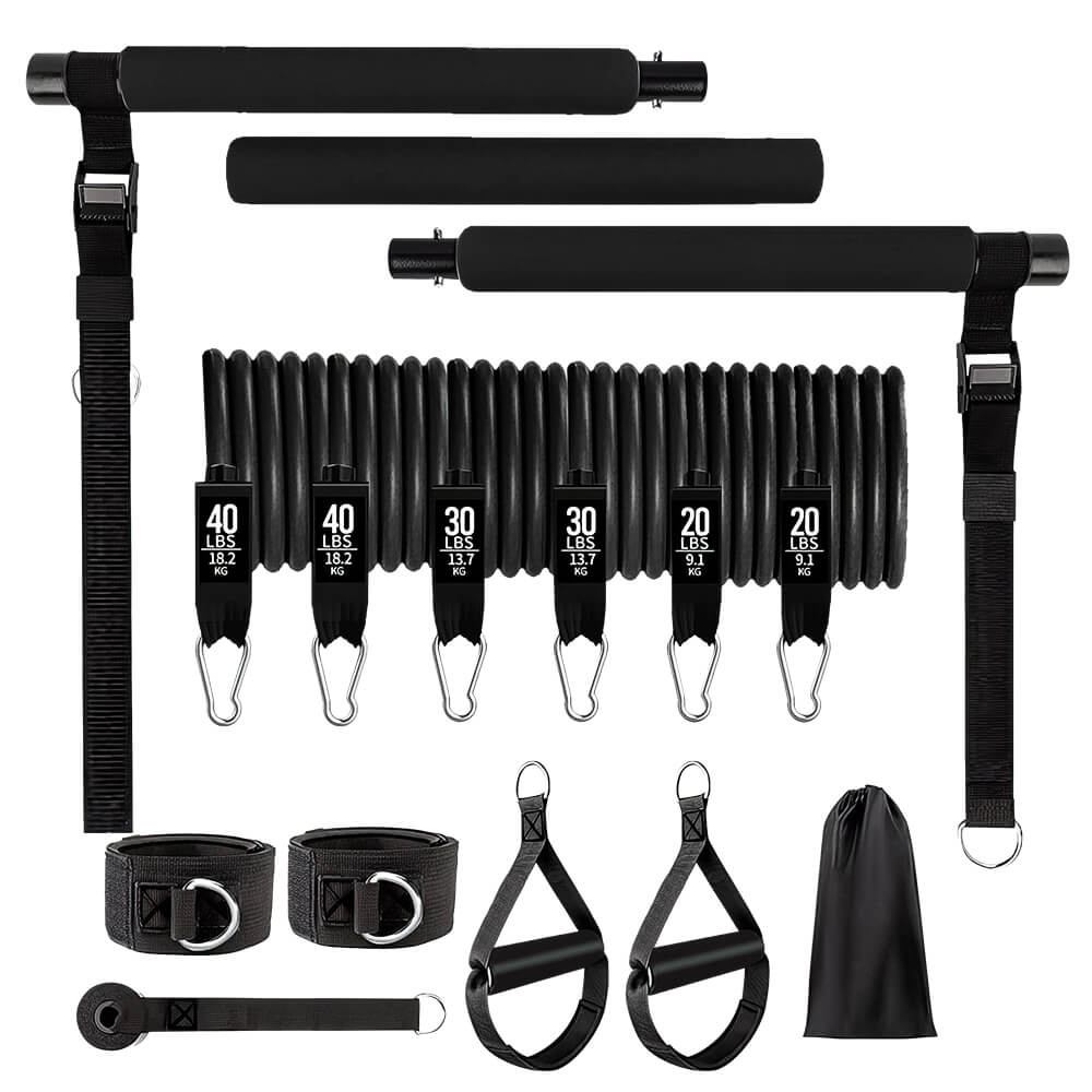 180 lbs Adjustable Resistance Band Pilates Bar Set Home Gym