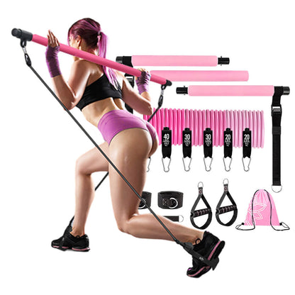 180 lbs Adjustable Resistance Band Pilates Bar Set Home Gym