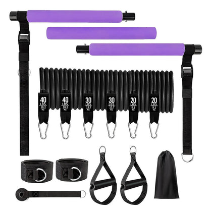 180 lbs Adjustable Resistance Band Pilates Bar Set Home Gym